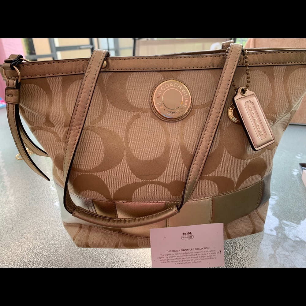 Coach Signature Logo Canvas Leather Brown Purse
